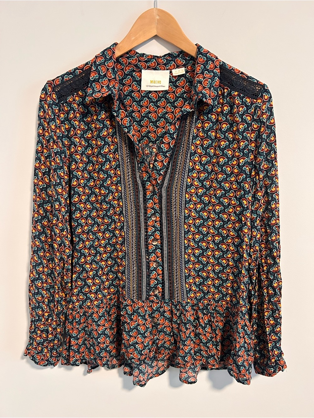 Anthropologie Maeve Janie Flounced Peasant Blouse, Size 4